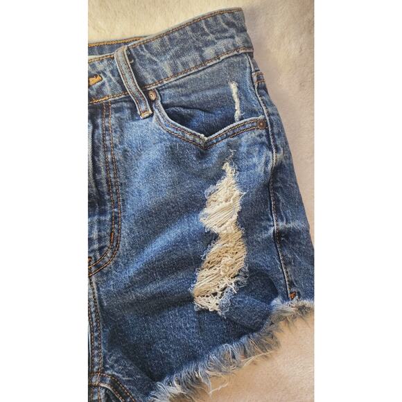 Eunina Lulu Sz Sm High Rise Shorts Cut Off Shortie denim Blue Distressed Stretch - Picture 7 of 9
